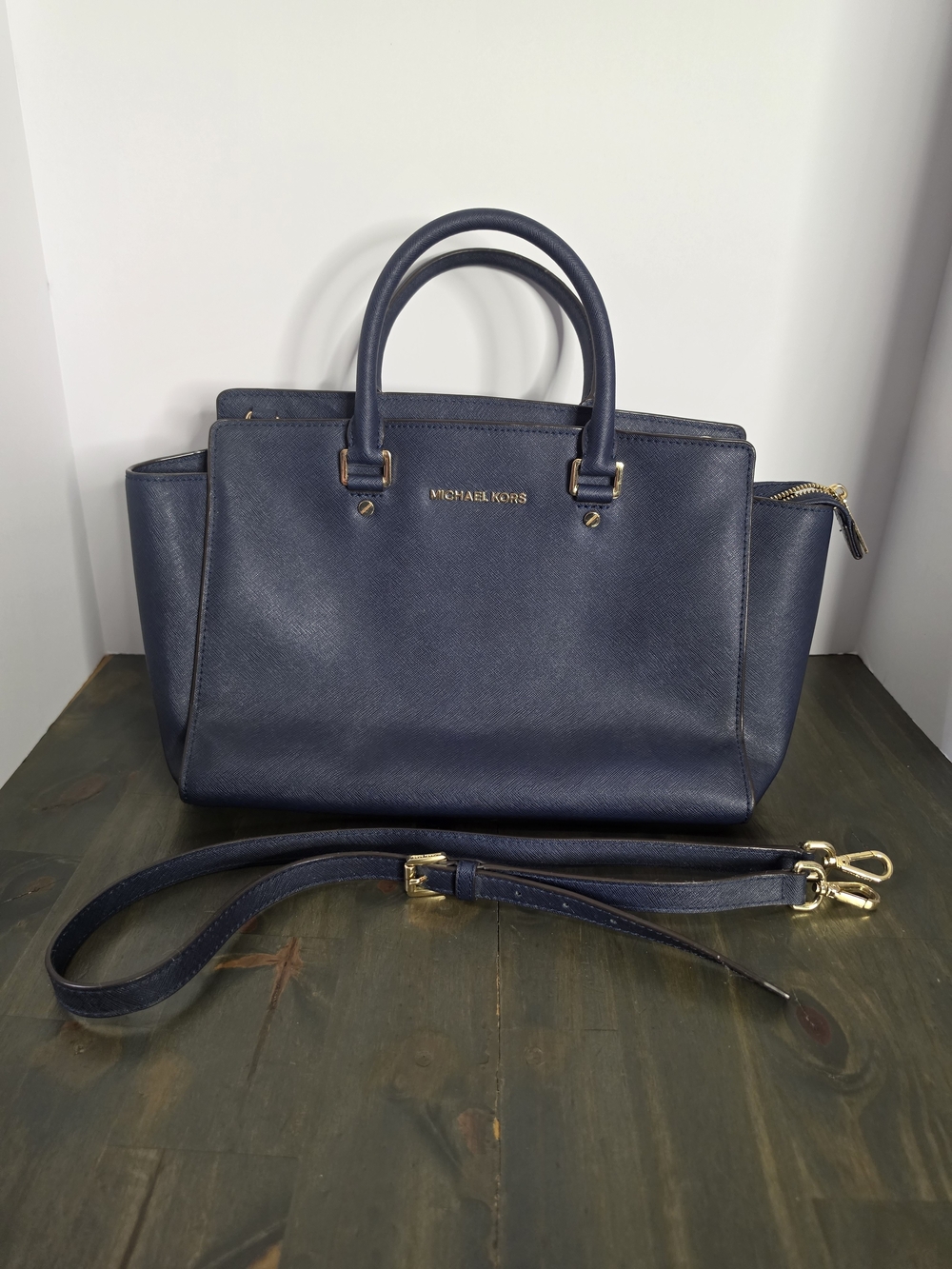 Michael Kors Navy Saffiano Leather Satchel